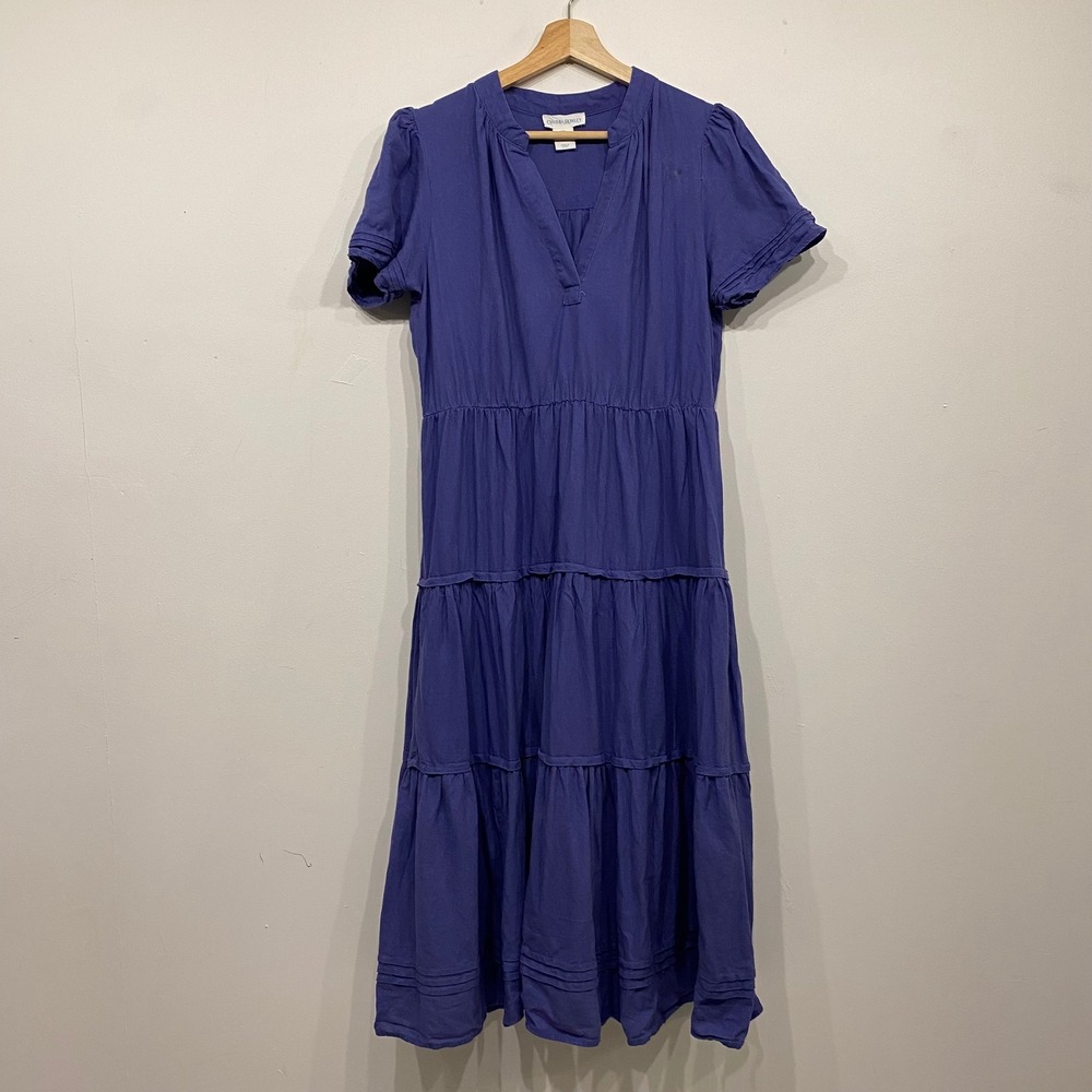 Cynthia Rowley Purple Romantic Tiered Midi Dress V-Neck Short Sleeve Medium